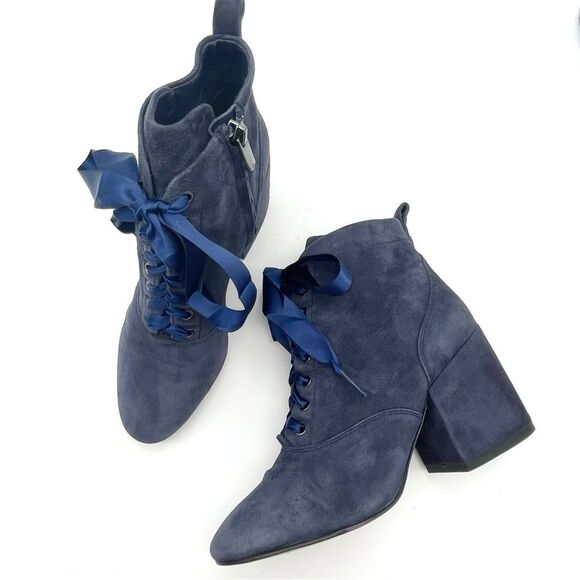 Sam Edelman Boot Tate Dark Blue Suede Block Heel Lace Up Granny Boot Size 5.5 - Picture 13 of 16